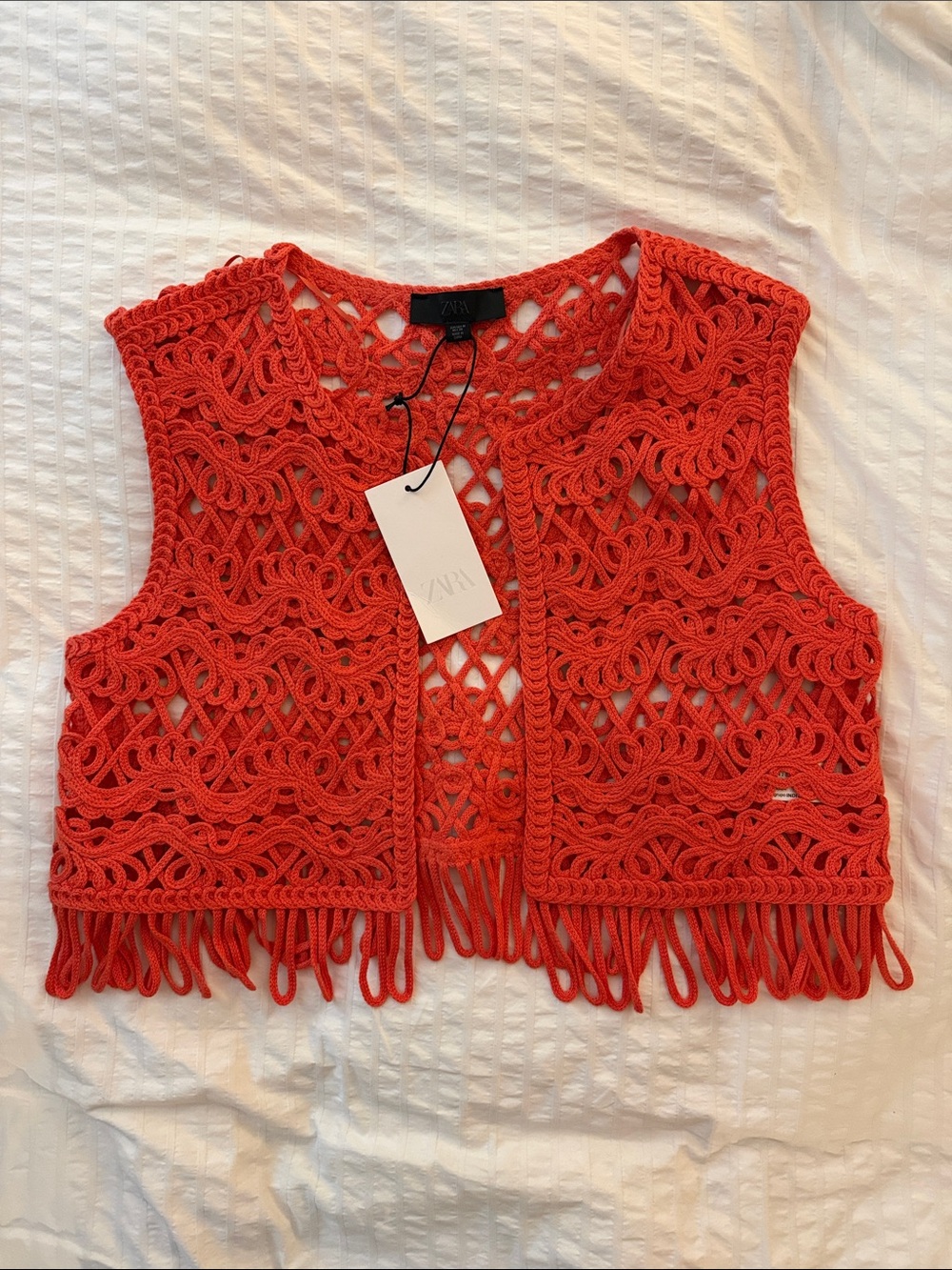 Zara Crochet Fringe Vest BNWT